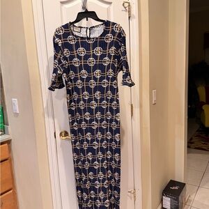 Women's Navy and Cream Chain-Print Maxi Dress